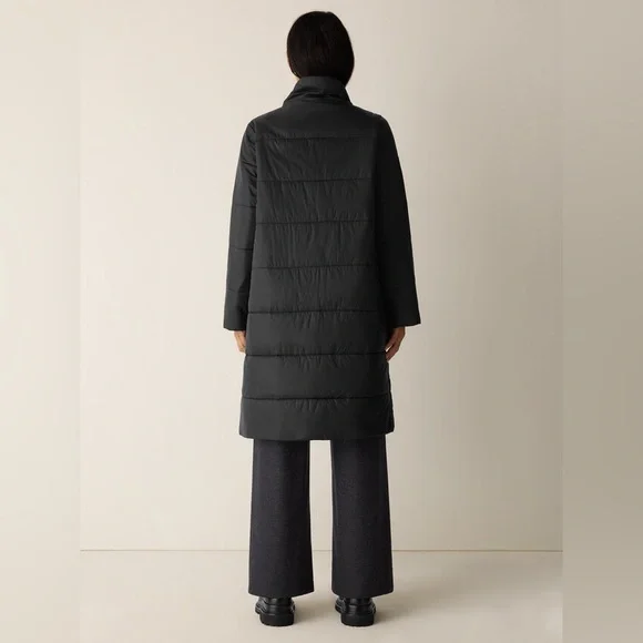 NWT EILEEN FISHER Eggshell Recycled Nylon Stand Collar Coat - Picture 3 of 11